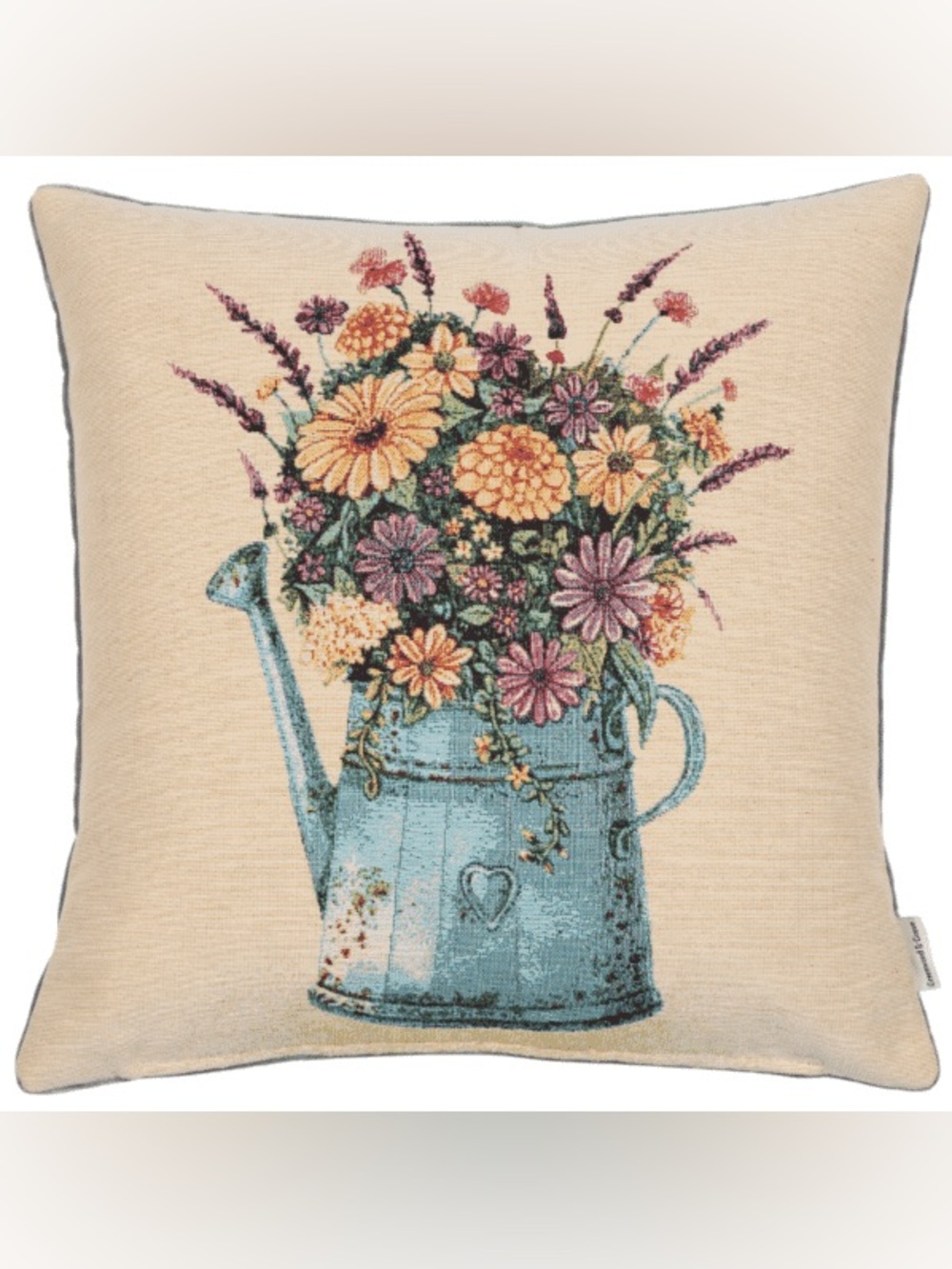 NEW Hines of Oxford Tapestry Pillow Cover Watering Can Bouquet